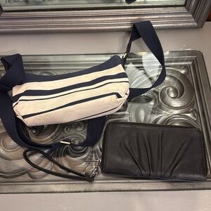 Two small Target bags navy and white crossbody and black wristlet wallet